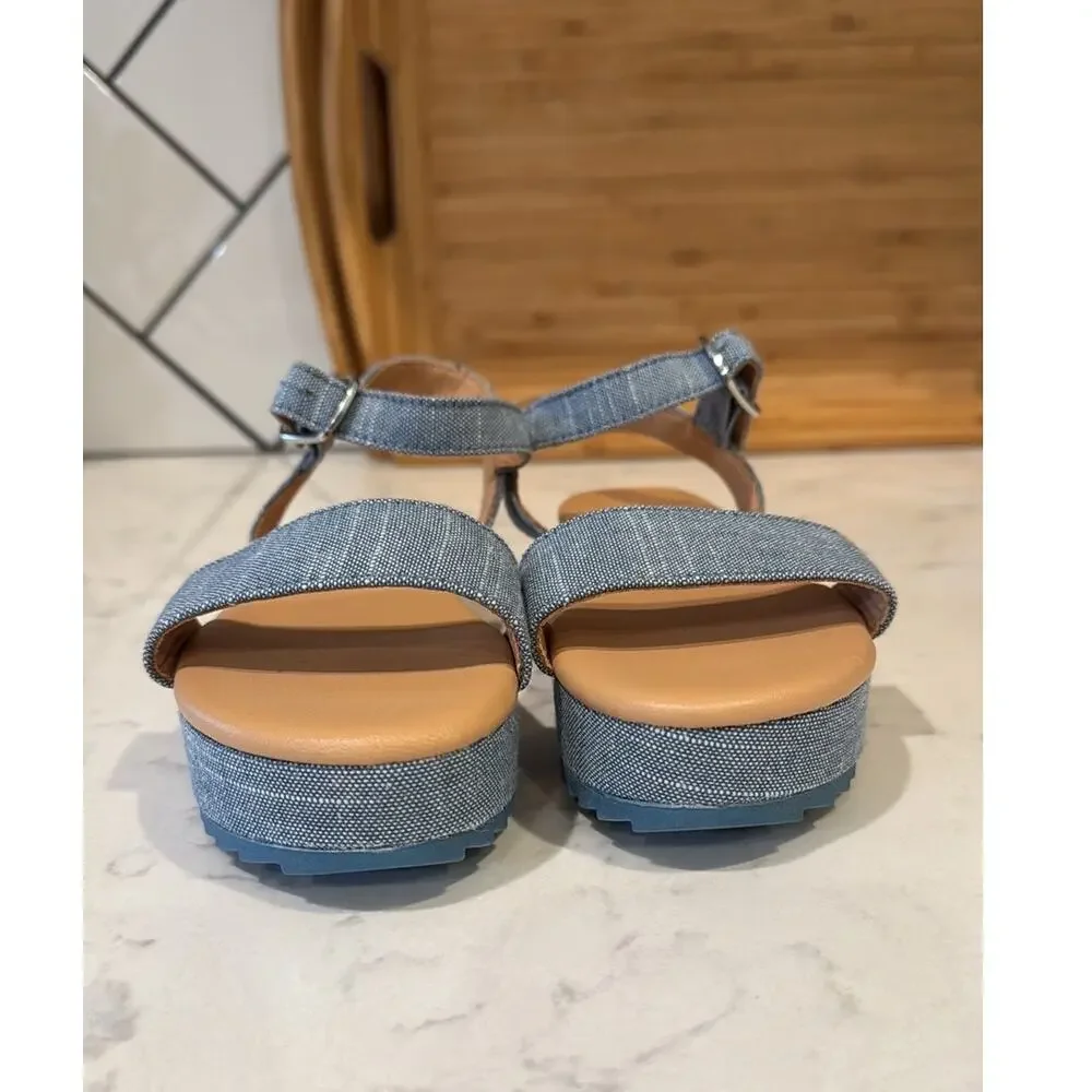 Old Navy Sandals Girls Size 13 Blue Chambray Denim Platform summer coastal